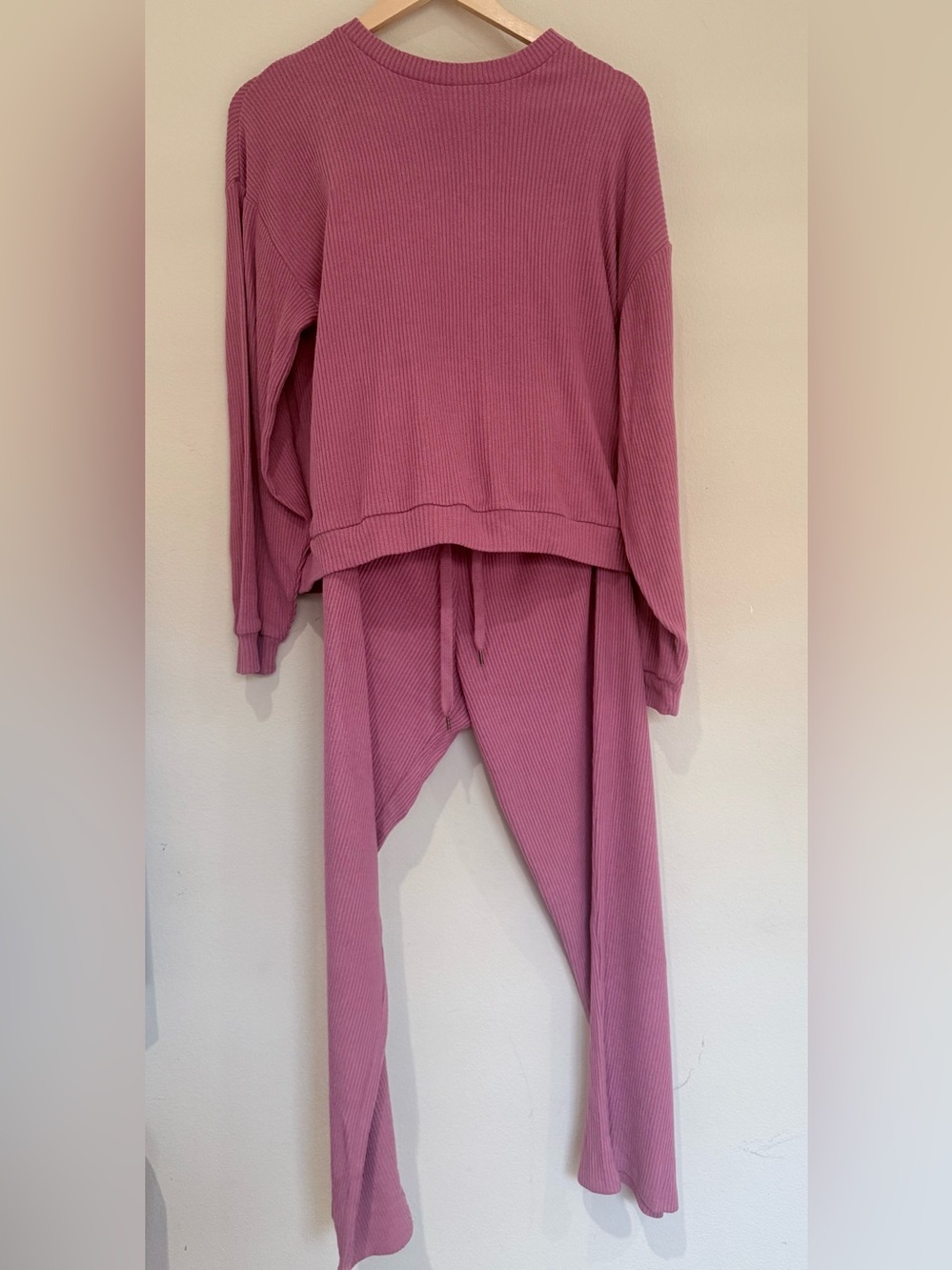 HoneyDew Ribbed Wide Leg Two-Piece Lounge /Pajama Set Rose Pink Size Small